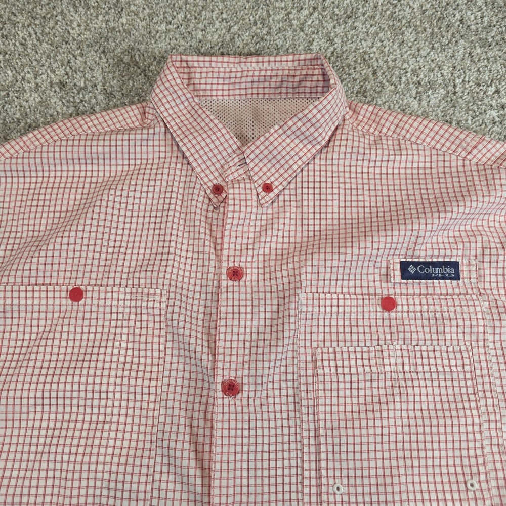 Columbia PFG Mens Red White Plaid Short Sleeve Fishing Shirt XM7448 Large